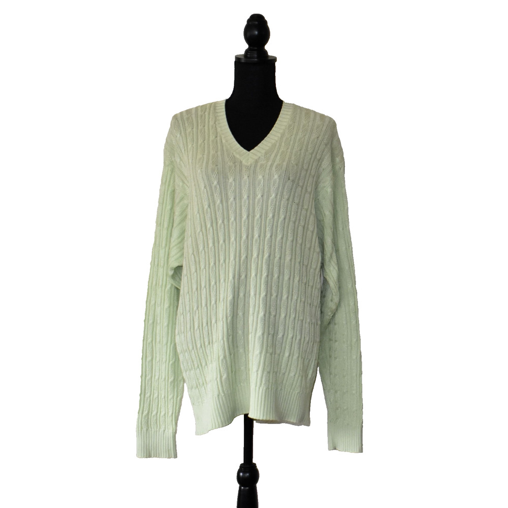 A5 NWOT BOBBY JONES Lime Cotton Knit V Neck Long Sleeve Pullover Sweater Size L